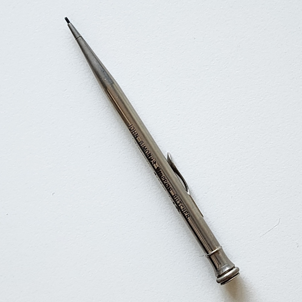 John Simonds Shipping Butcher Mechanical‎ Pencil Silver Antique Advertising Meat